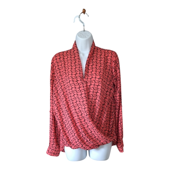 Pleione Coral Hi/Lo Faux Wrap Blouse Sz M Business Casual Office - Picture 1 of 4